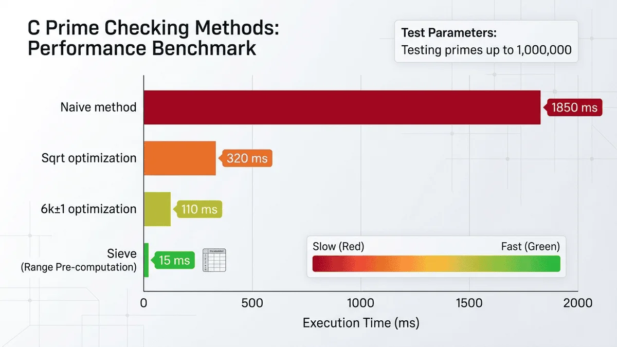 C語言質數檢查效能測試圖表