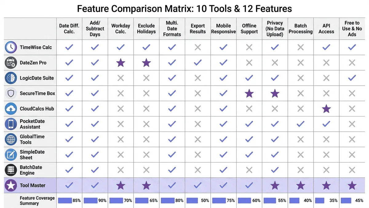 功能對比矩陣圖，詳細列出各工具的特色功能支援情況
