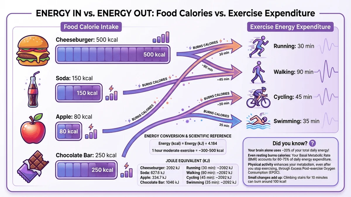 食物卡路里與運動消耗能量對比圖表