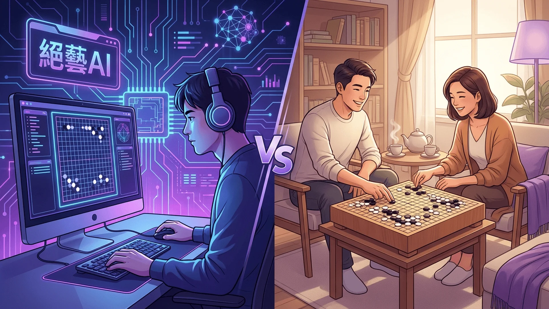 AI對弈與真人對戰場景對比