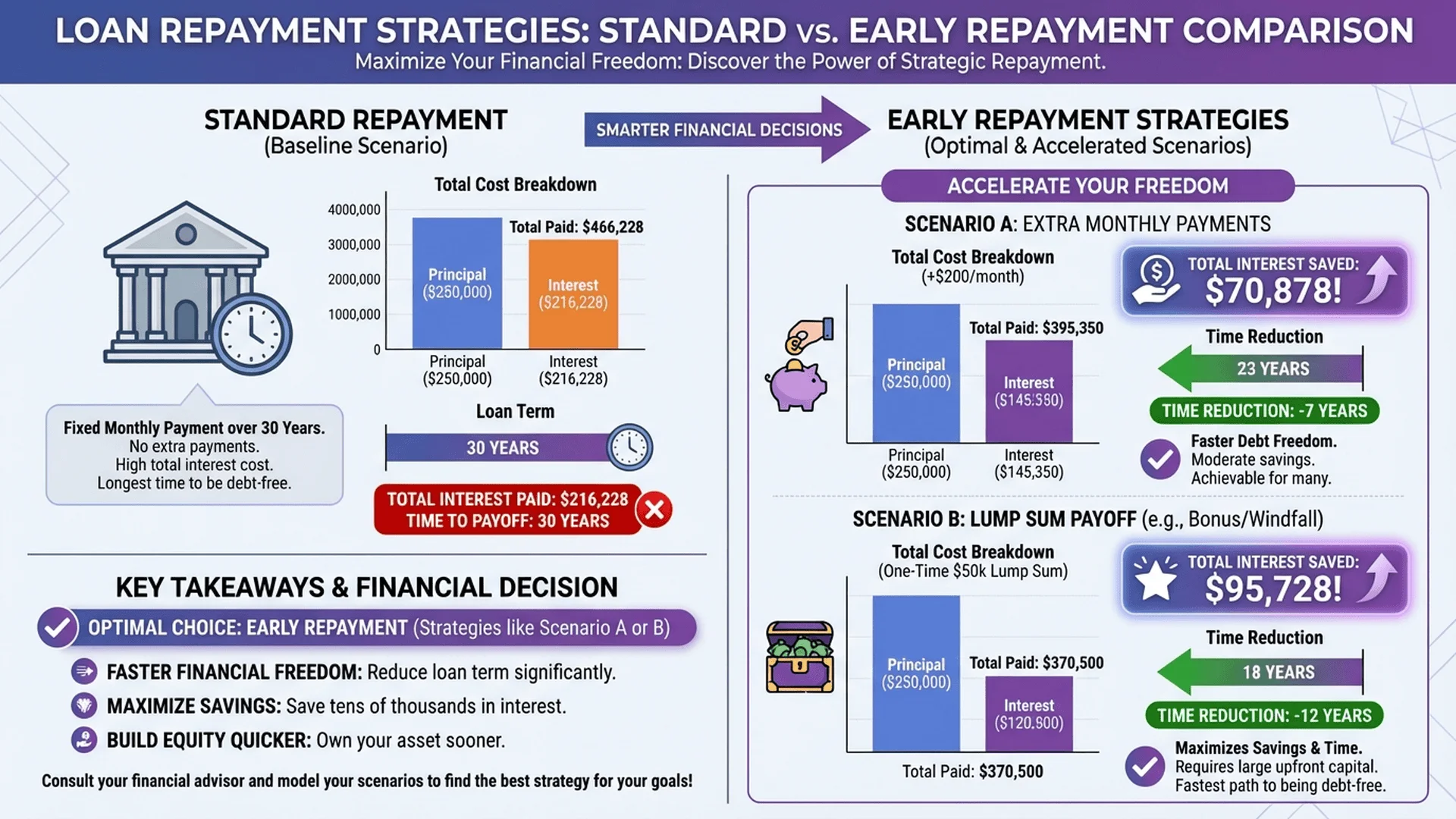 提前還款節省分析，展示不同還款策略的成本差異
