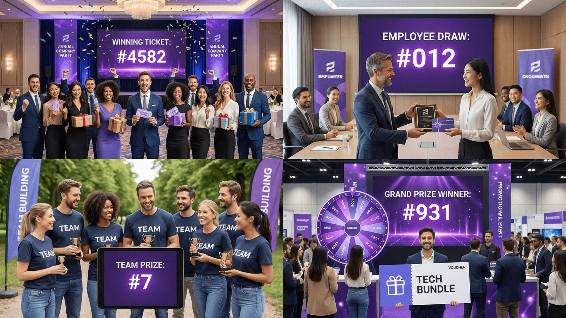 企業活動應用示意圖，展示抽獎活動與員工福利規劃