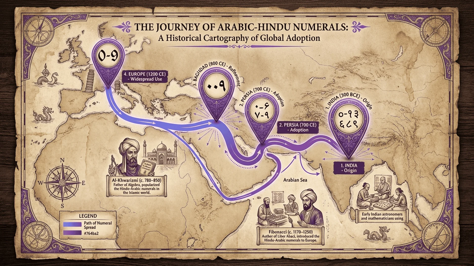 阿拉伯數字系統的起源與傳播路線圖，從印度經中東到歐洲的歷史路徑
