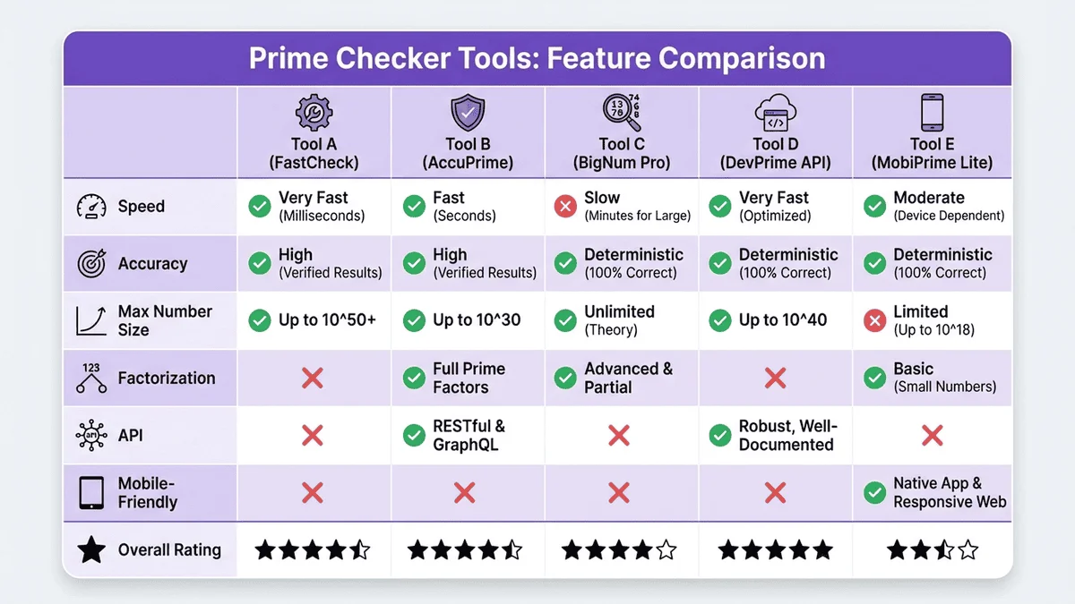 質數檢查器功能比較表