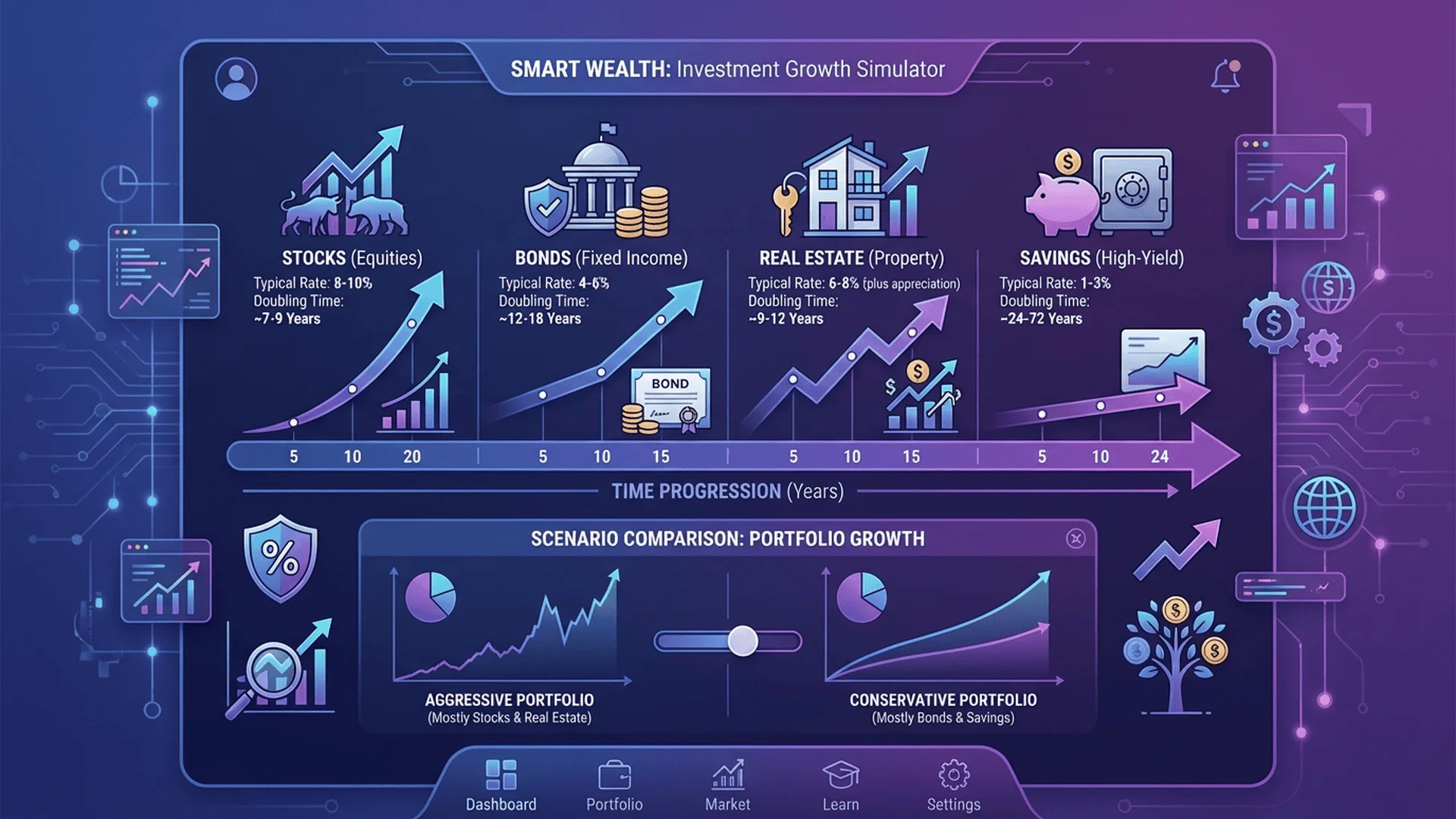 投資實戰應用場景，展示72法則在不同投資工具的應用