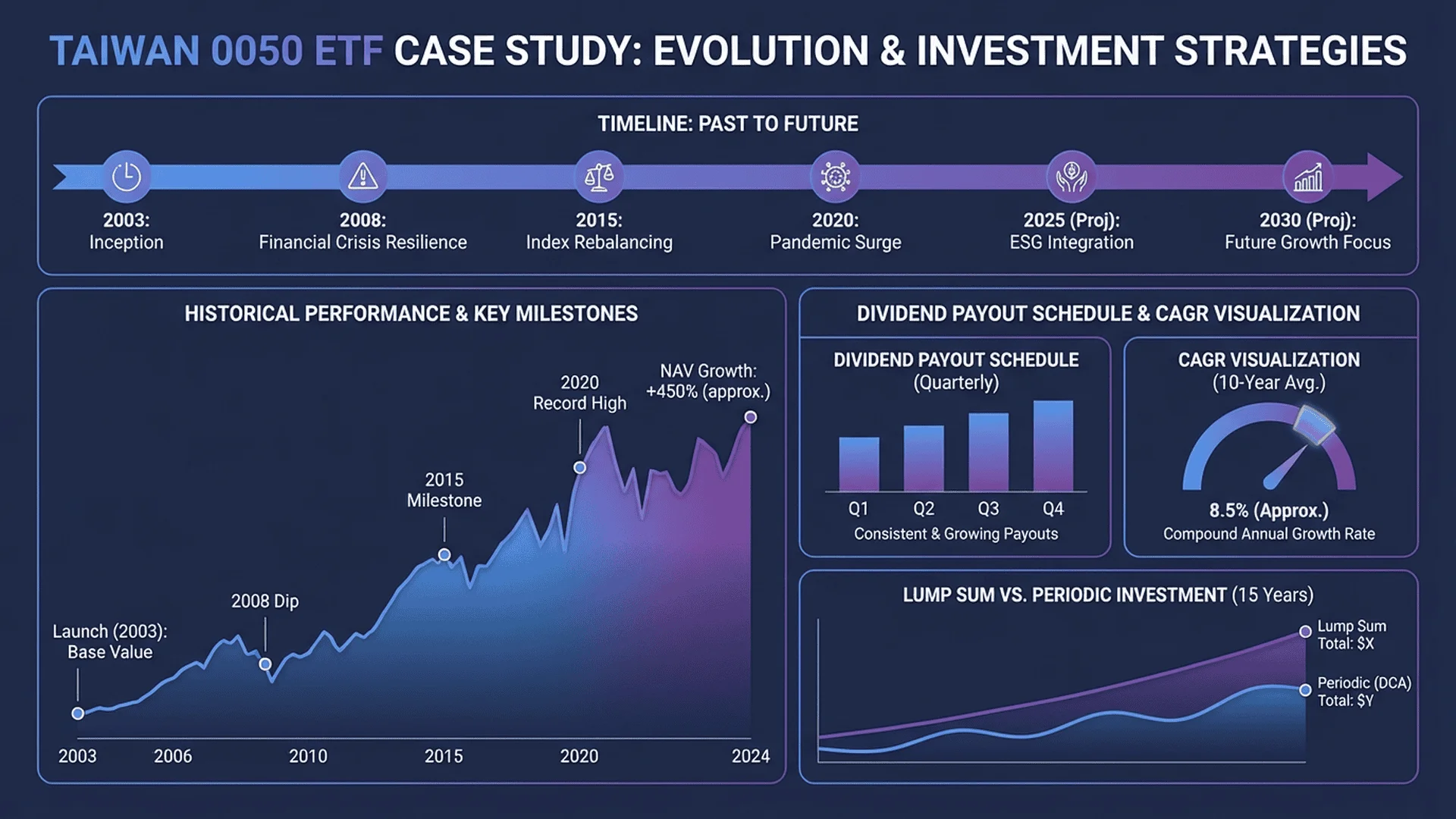 0050 ETF實際報酬率試算案例，包含歷史數據與預測