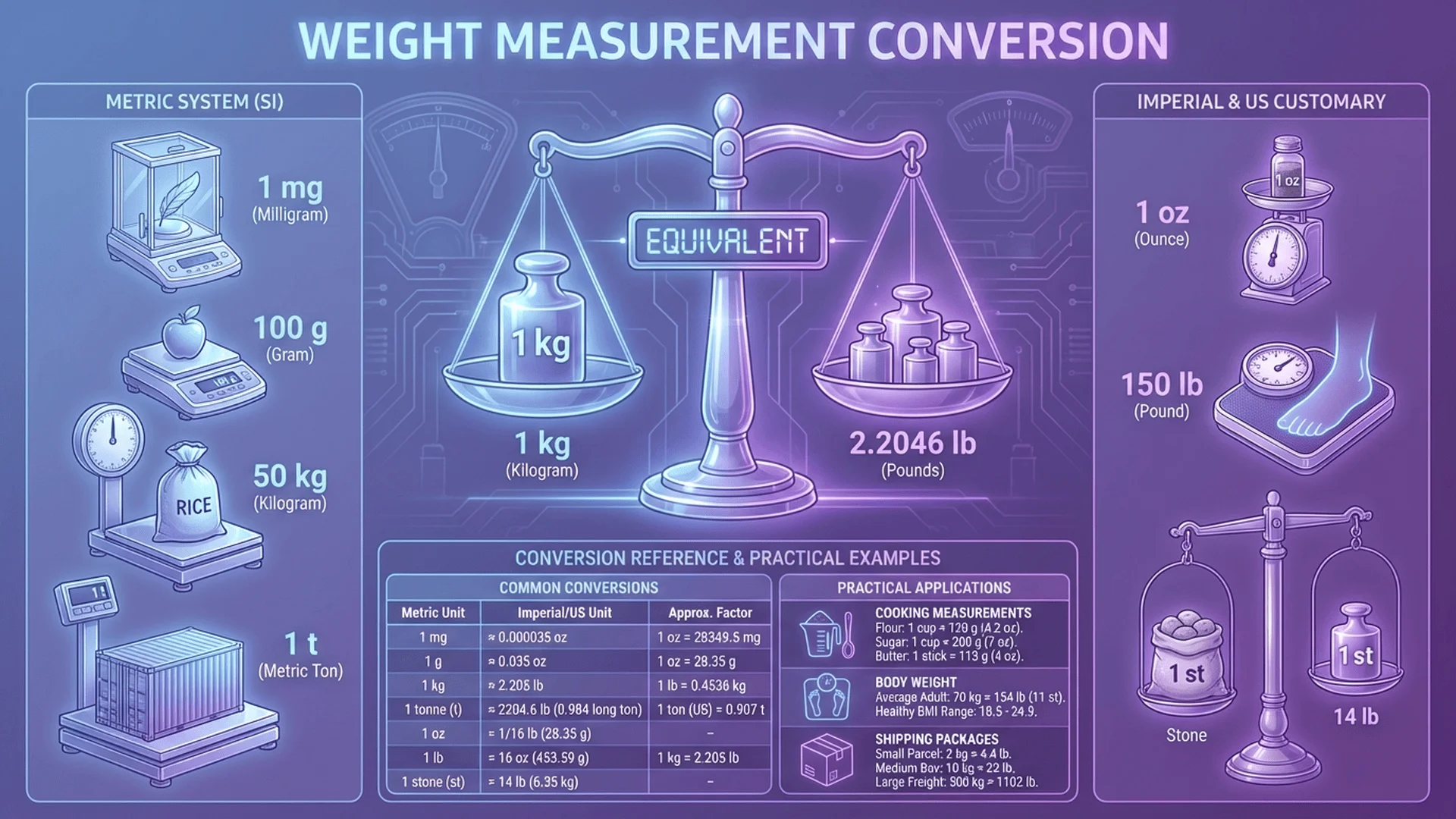 重量單位轉換：公斤、磅、盎司、克換算圖表